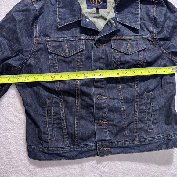 Talbots Big Patch Jean Jacket Women Sz Petite Large LP Dark Blue Denim Stretch - Picture 14 of 16